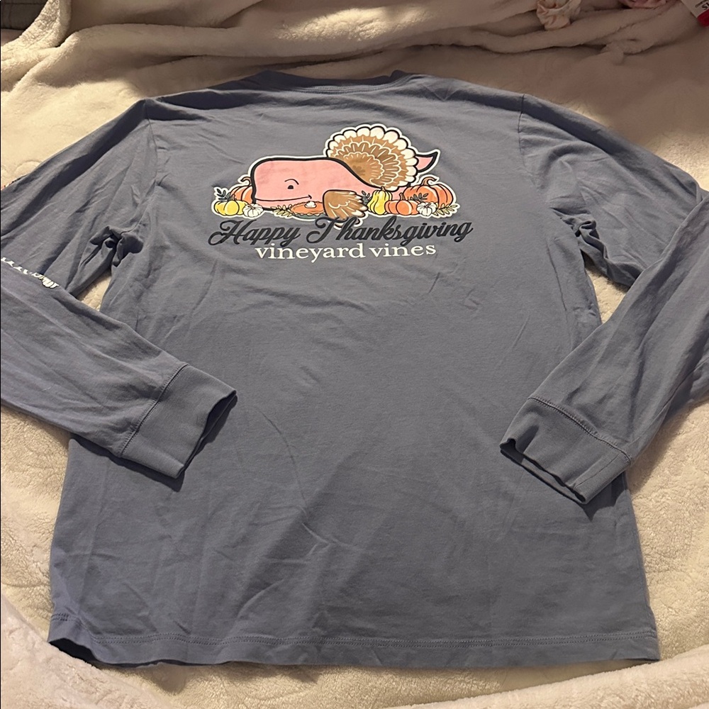 Vineyard Vines Blue Thanksgiving Graphic Long Sleeve Pocket Shirt Sz L (16)